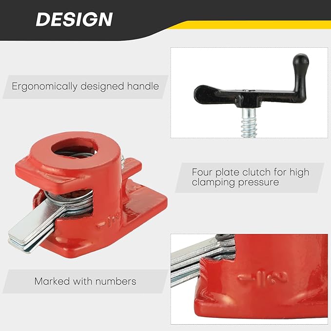 Wood Gluing Pipe Clamp Set | 1/2" Heavy Duty Woodworking Cast Iron Pipe Clamps Quick Release Pipe Wood Clamps (6 Pack, 1/2")