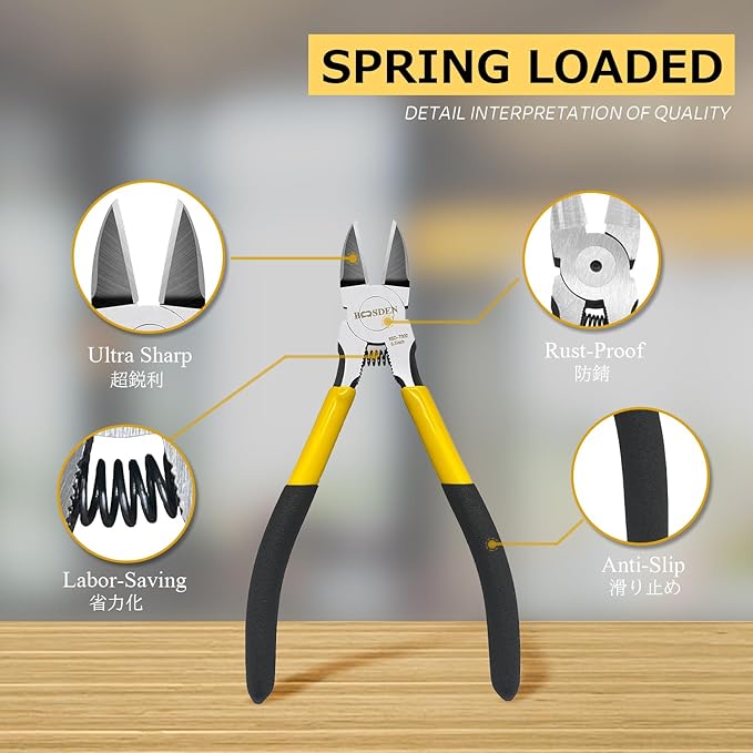Wire Cutters6.5 inch, 2 Pack, Flush Cutters,BOOSDEN Spring Loaded Cutting Pliers,Side Cutters