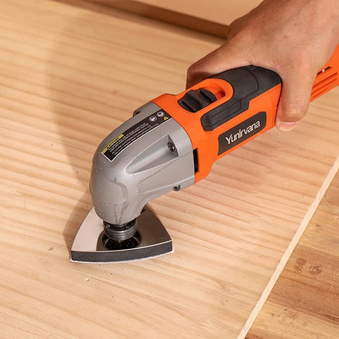 Oscillating Multi-Tool, 22000 OPM, 1.5A, 3° Oscillation Angle, 10-Piece Accessory Kit: 3 Saw Blades, Semi-Circle Blade, Sanding Plate, 6 Sanding Papers for Cutting, Grinding, Sanding