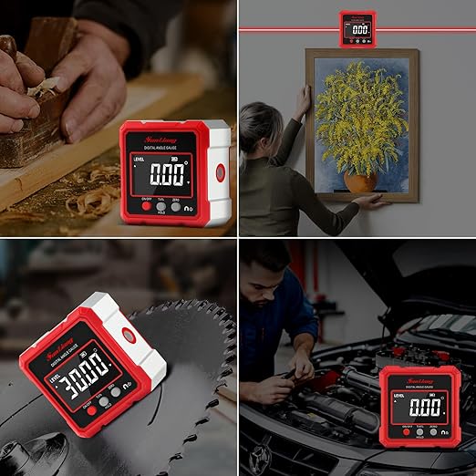 Digital Angle Finder Tool with Electronic Laser，Rechargeable Digital Angle Gauge Digital Level Protractor Inclinometer with 4 Sides Strong Magnetic for Woodworking Tablesaw.