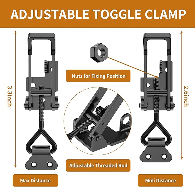 4Pack Heavy Duty Toggle Clamp Latch,4003 Style 1320lbs Capacity Pull Clamp Black Adjustable Quick Release Hasp Clamps for Smoker Cabinet Boxes Case Trunk Jig,Metal Toggle Latch Catch Set