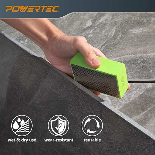 POWERTEC Diamond Hand Polishing Pads Assorted 60/100/ 200/400 Grits 4 Pack, Diamond Sanding Block for Polishing and Grinding Porcelain, Ceramic Tile, Glass, Granite, Stone, Wood & Metal (71907V)