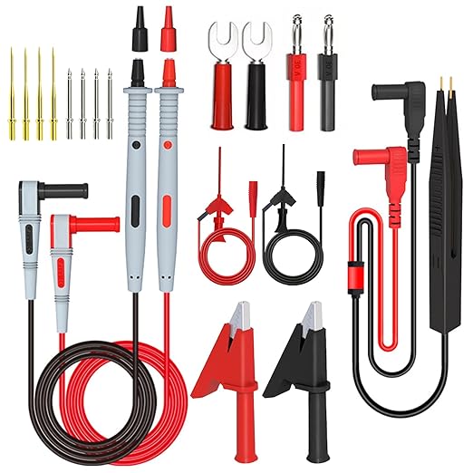 Multimeter Test Leads Set,21PCS Digital Electrical Test Probes Set with Alligator Clips,SMD IC Test Hook Clip,Test Tweezer,Spade Plug,Replaceable Precision Sharp Probes for Multimeter Testing