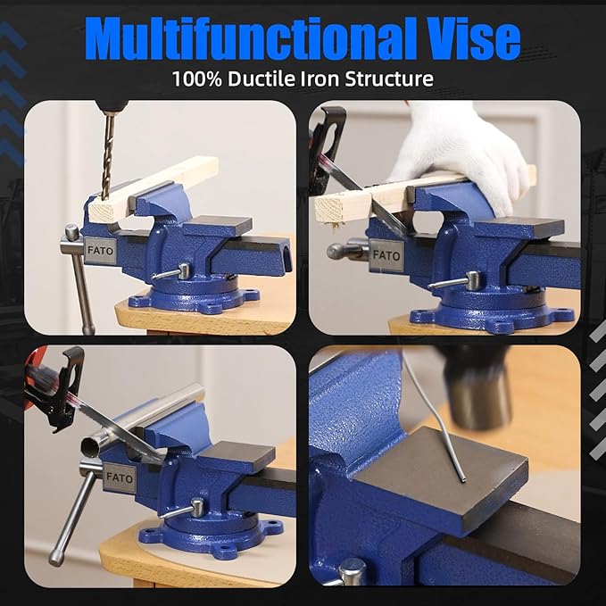 FATO 5" Bench Vise 5 Inch Light Work Bench Vise Ductile Iron 360° Degree Swivel Base and Head with Anvil, Utility Combination Pipe Home Vise for Woodworking