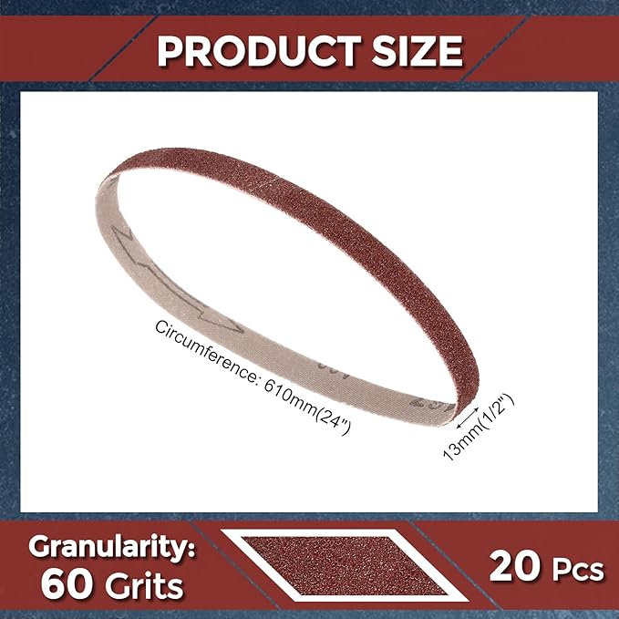 20 Pack Sanding Belts 1/2 x 24 Inch 60 Grit Aluminum Oxide Abrasive Sandpaper for Belt Sander Metal Grinding Wood Working Weld Rust Removal