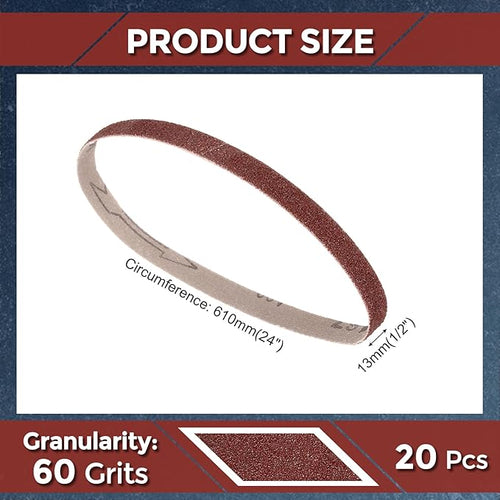 20 Pack Sanding Belts 1/2 x 24 Inch 60 Grit Aluminum Oxide Abrasive Sandpaper for Belt Sander Metal Grinding Wood Working Weld Rust Removal