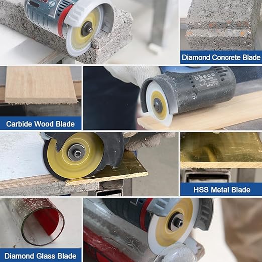 HIGHDRIL 3" 75mm Circular Saw Blade Set 4pcs - Diamond/HSS/Carbide Cutting Disc for Angle Grinder Cutting Soft Metal Copper Aluminum Granite Tile Marble Granite Plastic Wood Glass