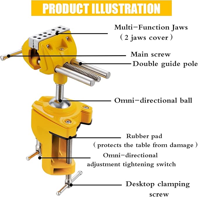MAXMAN Bench Vise 3 Inch, Heavy Duty Home Bench Clamp with 360° Swivel Base, Multi-Purpose Cast Steel Table Vise, Vise Clamps Fixed Tool for Woodworking, Metalworking, Cutting Conduit, Drilling