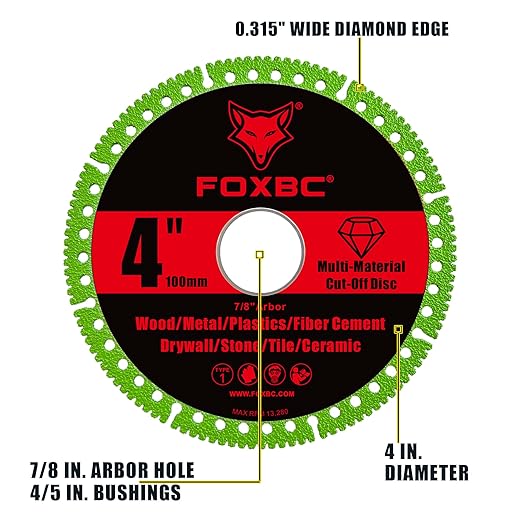FOXBC 4 Inch Indestructible Multi-Material Cut Off Disc for Angle Grinders, 7/8" Arbor - 3 Pack