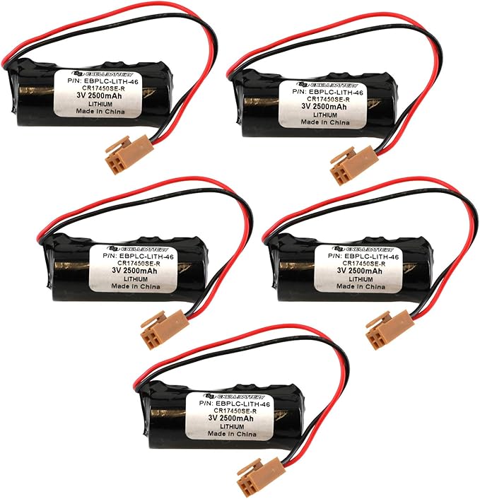 (5-Pack) Exell 3V PLC Lithium Computer Backup Batteries, Replaces A55DELTA, LIT5110, Leblonde CR17450E-R, Leblonde CR17450E-RL, Leblonde Model 77 CNC Router, Newark 25C3891