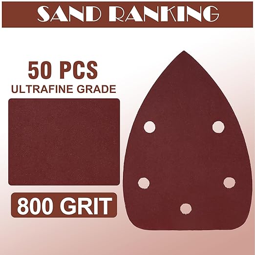 800 Grit Mouse Sander Sandpaper, Jamiikury 5 Hole Detail Sander Sandpaper Palm Sander Paper Mouse Sanding Pads Hook and Loop Sanding Sheets - Pack of 50