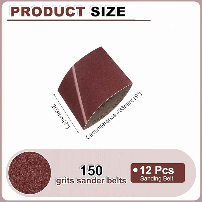 HARFINGTON 8 x 19 Inch Sanding Belts, 12 Pcs 150 Grits Aluminum Oxide Abrasive Belt Sander File Belt for Woodworking, Metal Polishing, Knife Sharpener