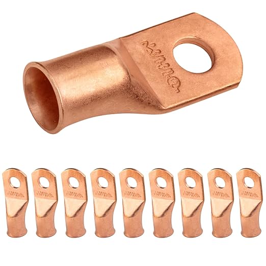 SELTERM 10pcs 3/0 AWG - 3/8" Stud - Battery Lugs, Heavy Duty Wire Lugs, Ring Terminals, Battery Cable Ends,000 Gauge Terminals, UL Bare Copper Eyelets Electrical Battery Terminal Connectors