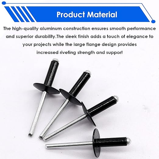 smseace 3/16" x 5/8" Rivets 150 Pcs Black Large Flange Rivets 4.8 x 16mm Black Rivets