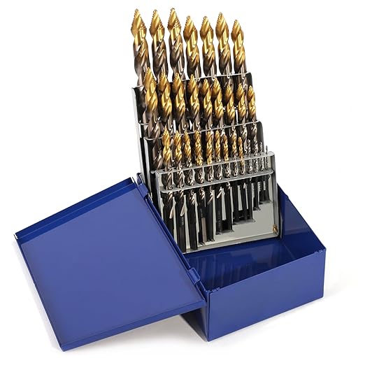 COMOWARE 29Pcs Stepped Point Drill Bit Set, 1/16" – 1/2" Drill Bit Index, HSS M2 Jobber Drills Bits, No Pre-Drilling, Titanium-Coated, 3-Flat Shank, Drills Bits Set for Metal/Plastic/Acrylic/Wood