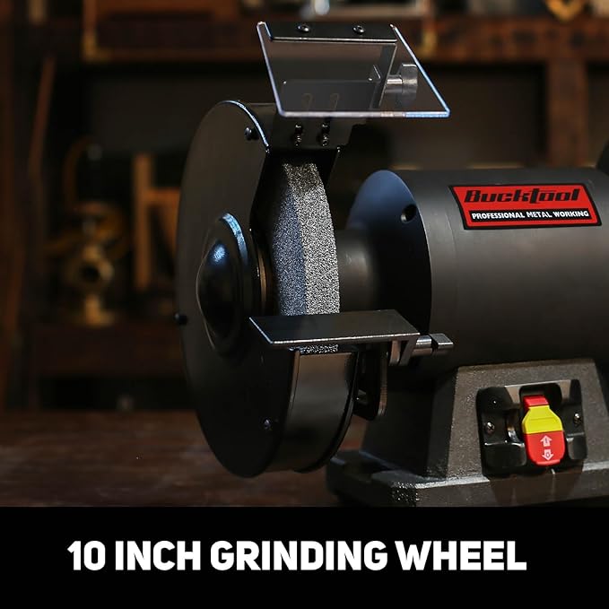 BUCKTOOL 2HP 10 Inch Low Speed Bench Grinder, 1750 RPM Table Grinder with 13A Motor, High Precision Wobble-free Wheel Grinder, TDS-250