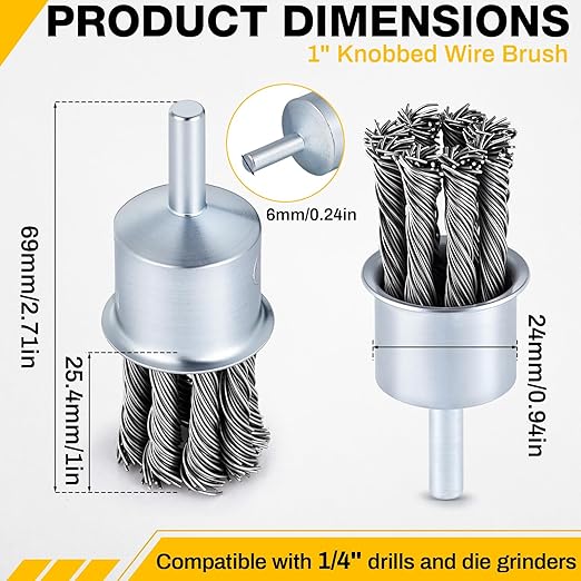 20 Pack 1 Inch Knot Wire Brush for Drill- 1/4 Inch Shank Die Grinder Wire Wheel Sturdy Twist Drill Grinder Attachment for Paint Removal, Cleaning, Deburring Carbon Steel Black