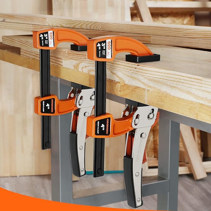 Jorgensen 4-inch Bar Clamp Set, Bar Clamp for Woodworking, Quick Release Gear Clamp with 600 lbs Load Limit - 2 Pack
