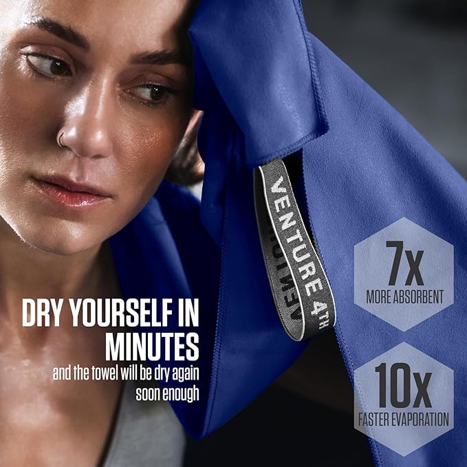VENTURE 4TH Quick Dry Towel. Microfiber Travel Towel Ideal for Camping, Hiking, Backpacking, Gym. Lightweight & Fast Drying Travel Towels for Body. Compact & Easy to Pack - Navy Blue Large