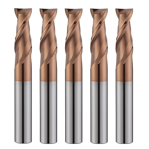 2 Flute 1/4" Carbide Square End Mill 5PCS Micrograin Milling Bits Sets TISIN Coating CNC Router Bit for Steel