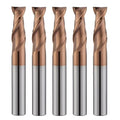 2 Flute 1/4" Carbide Square End Mill 5PCS Micrograin Milling Bits Sets TISIN Coating CNC Router Bit for Steel