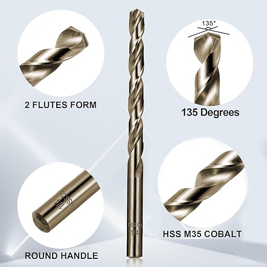 Cobalt Drill Bit Set for Hardened Metal and Stainless Steel, 122Pcs M35 High Speed Steel Twist Jobber Metal Drill Bits 1/16"-1/2", with Plastic Index Storage Case