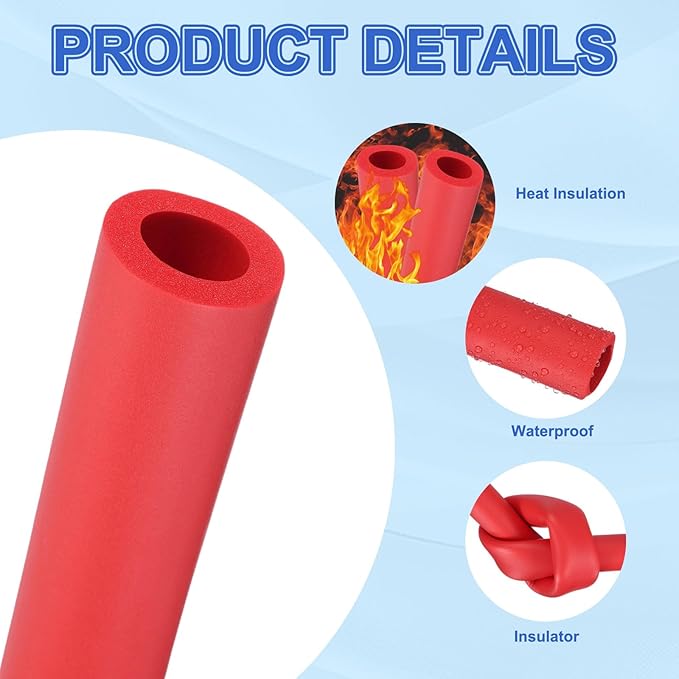 uxcell Pipe Insulation Tube Foam, 11/16" ID x 1/4" Thick x 1.64ft Foam Pipe Cover Non-Slip Hollow Tubing Guitar Air Conditioner Stand Fitness Equipment Handles, Red