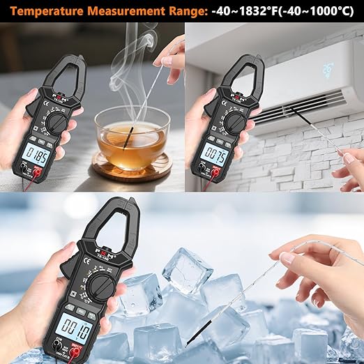 FKM Digital Clamp Meter Multimeter Tester TRMS 6000 Counts Auto-ranging Amp Voltage Tester,for AC Current,AC/DC Voltage,NCV Detection,Resistance,Capacitance,Continuity,Hz/Duty Cycle,Diode,Temp Test