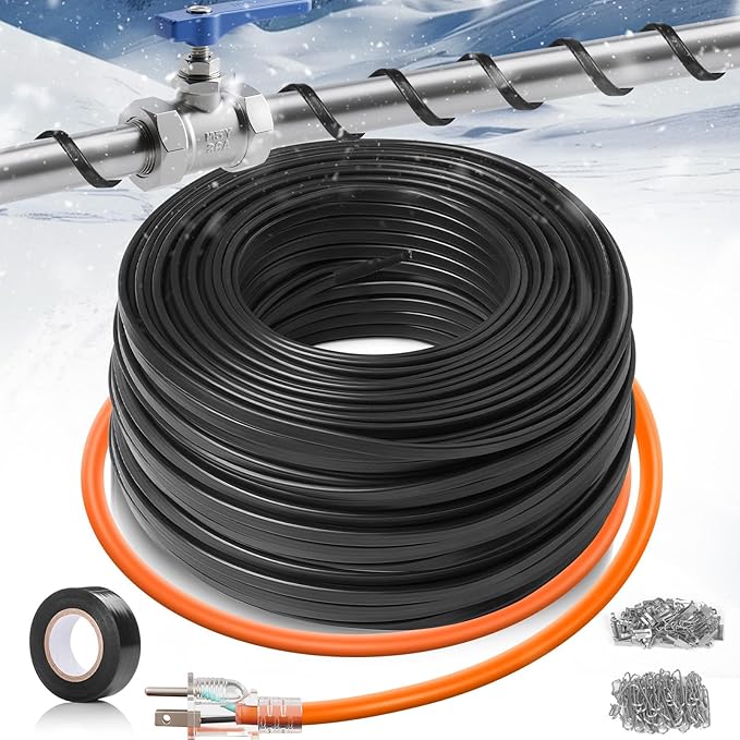 Pipe Heating Cable 140FT (3FT-200FT) for Metal & Plastic Water Pipes - Freeze Protection up to -40°F, 5W/FT 120V Heat Tape to Keep Water Flowing
