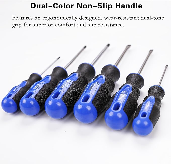 6PCS Magnetic Tip Screwdriver Set, 3 Phillips and 3 Flat, Professional Cushion Grip | 6-Piece Hand Tools Set