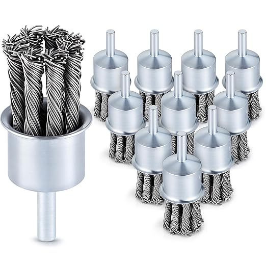 10 Pack 1 Inch Knot Wire Brush for Drill- 1/4 Inch Shank Die Grinder Wire Wheel Sturdy Twist Drill Grinder Attachment for Paint Removal, Cleaning, Deburring Carbon Steel Black