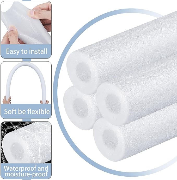 Amylove 12 Pcs 3.3 Feet Foam Pipe Insulation Foam Tube Insulating Water Pipe Pool Swim Noodles Heat Preservation Pipe Covers for Tubing Outdoor Freeze Protection (White,1/2 Inch)