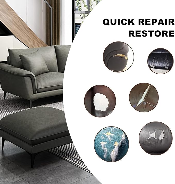 Leather Repair Patch Self-Adhesive Leather Patches for Furniture Couch Sofa Car Seats, PU Vinyl Leather Repair Tape Kit to Fix Office Chairs, Cabinets, Handbags (17 * 79 inch, Light Gray)