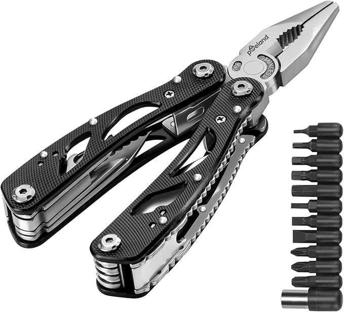 Poeland Multitool Pliers Set Stainless Steel Screwdriver Tool with 11 Screwdriver Bits Black