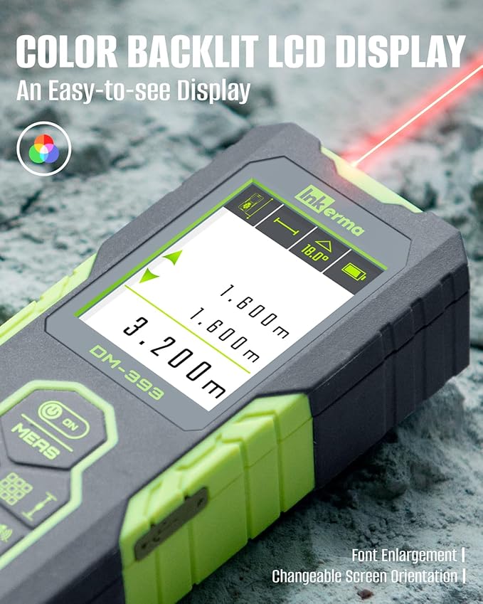 Laser Measurement Tool, Inkerma Bilateral Laser Distance Meter,Rechargeable Laser Measure with Color Backlit LCD Display, Angle Sensor, Pythagorean Mode, Area and Volume