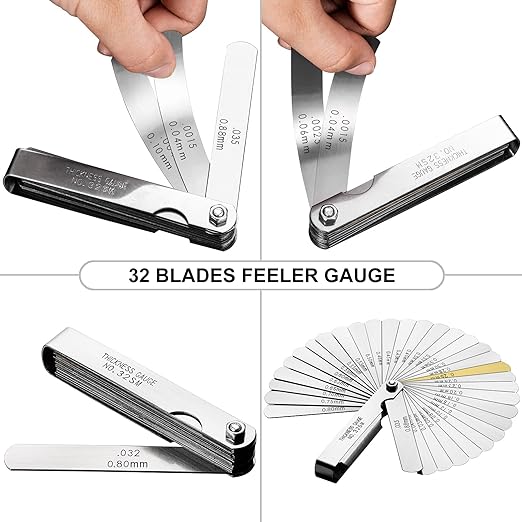 Spurtar 2pcs Feeler Gauge Set 32-Blade Straight Feeler Gauge and 16-Blade Offset Feeler Gauges Filler Gauge SAE Metric Filler Gauge Set Feeler Gauges for Valves, Guitar, Spark Plug, Piston Measure