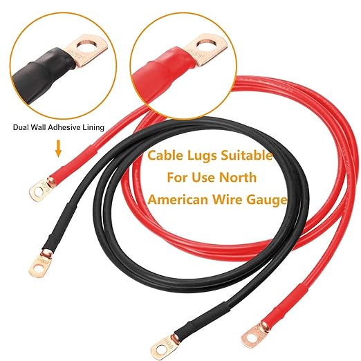 SVAAR 34pcs Battery Cable Lugs kit 1/0 Gauge 2 Gauge 4 Gauge Bare Copper Lugs with 5/16" and 3/8" Stud Heavy Duty 0 2 4 AWG Wire Lugs Ring Terminal Connectors Crimp Cable Ends with Heat Shrink Tube