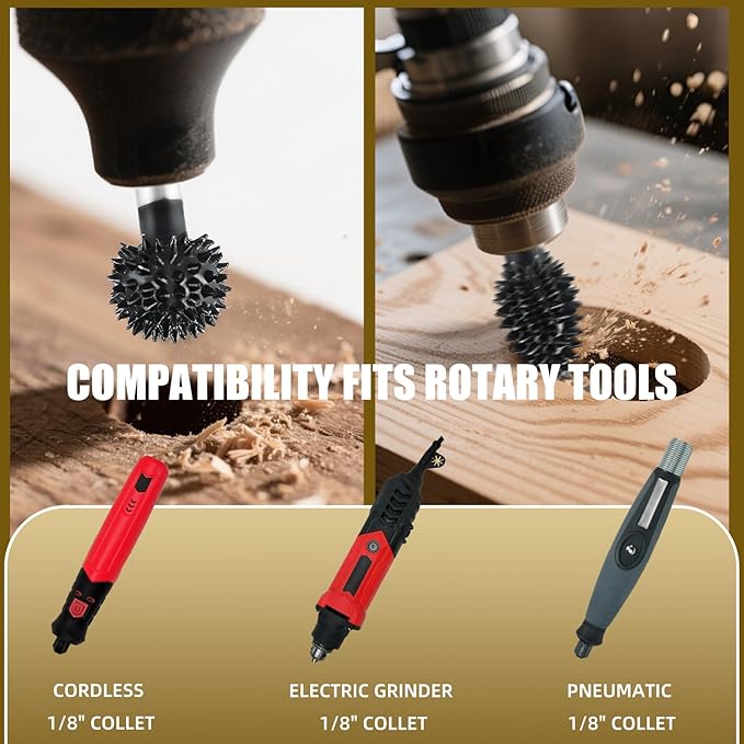 CAELUM 2 Pcs Rotary Burr Kit, 1/8" Shaft, Very Coarse - Woodworking Attachment for Dremel, Foredom, DeWalt, Milwaukee Tools, Carving Burrs for Carving Engraving in Wood, Rubber, Plastic