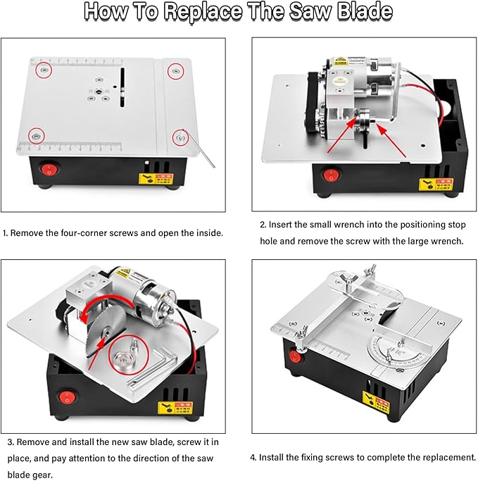 Precision Mini Electric Table Saw, DIY Hobby Handmade Woodworking Bench Cutting Machine Adjustable Cut Depth Small Desktop Saw for Miniature Wood Craft (Elevating version)