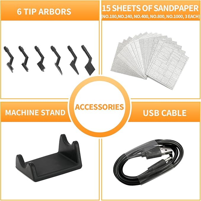 Reciprocating Sander, Variable Speed and USB Charging with LED Light, Pen Sander With 6pcs Sanding Head, Fit for Sanding, Polishing, Finishing, DIY Crafts