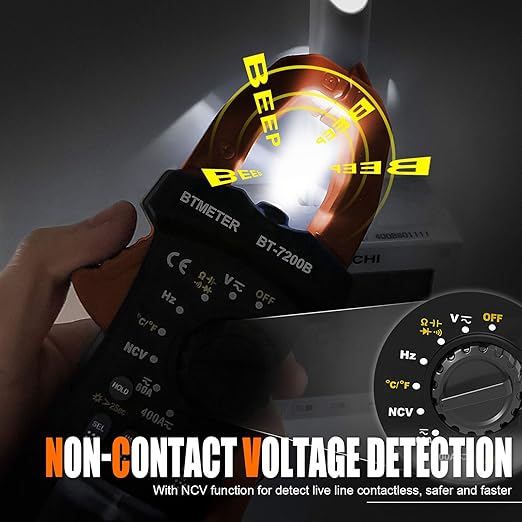 BTMETER BT-7200B TRMS 6000 Counts Clamp Multimeter, Digital Clamp-on Ammeter for AC/DC Current Voltage Resistance Capacitor Frequency Continuity Temperature NCV