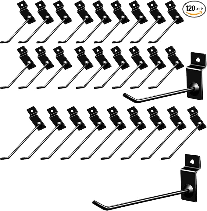 120 Packs Slatwall Hooks 6 and 8 Inch Slatwall Accessories Slat Wall Hooks Heavy Duty Pegboard Hooks for Room Garage Shop Retail Display