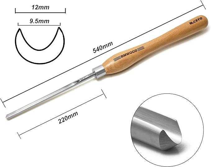 Cyro M2 HSS Bowl Gouge 3/8" Bowl Gouge (1/2" Dia.) with 12-1/2" Beech Handle for Woodlathe Chisels, Woodturning Tools.