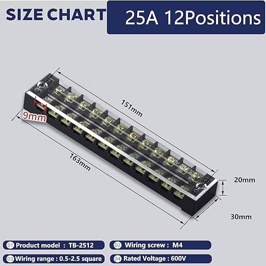 Terminal Block (2 Sets) 2Pcs 12 Positions Dual Row 600V 25A Screw Terminal Strip Blocks with Cover&2Pcs Pre-Insulated Barrier Termina Block Strip&24Pcs Insulated Fork Wire Connector