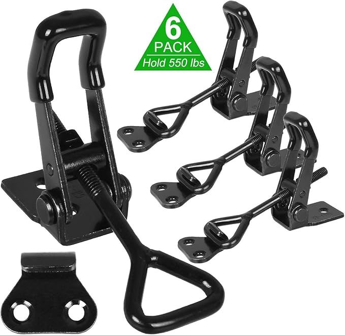 Adjustable Toggle Clamp Holding Capacity Toggle Latch Hasp Clamp Quick Release Pull Latch (Black-6pcs -550lbs)