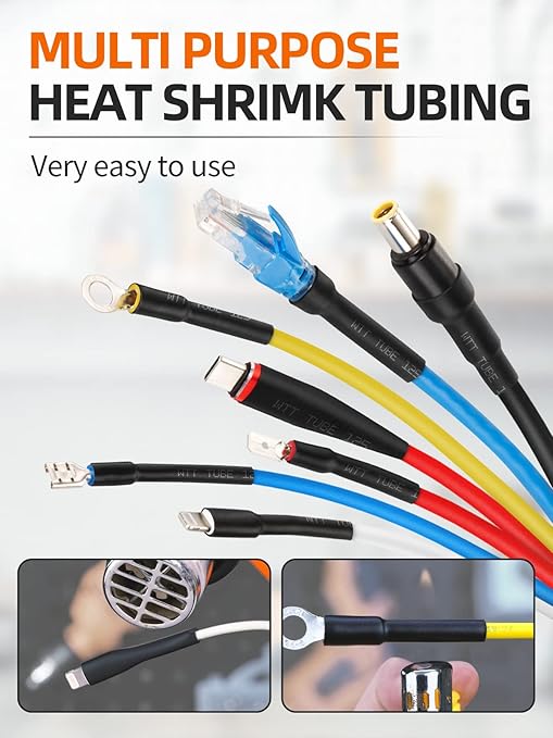 Eventronic 900PCS Wire Heat Shrink Tubing Kit, Industrial Heat-Shrink Tubing for Wires, 2:1 Marine Grade Heat Shrink Wrap, Premium Large Electrical Waterproof Heat Shrink Tape (Black 12 Sizes)