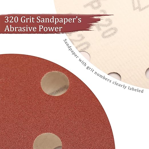 100 PCS 320 Grit 5 Inch Sanding Discs, Hook and Loop Sandpaper for Random Orbital Sander