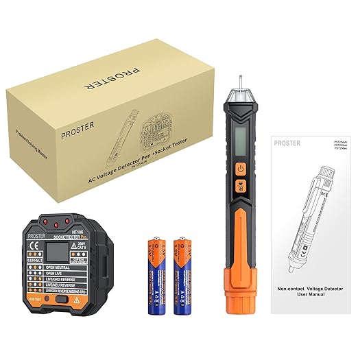 Proster Non Contact Voltage Tester Pen - with Electric Outlet Tester Socket Tester Kit with LED Flashlight