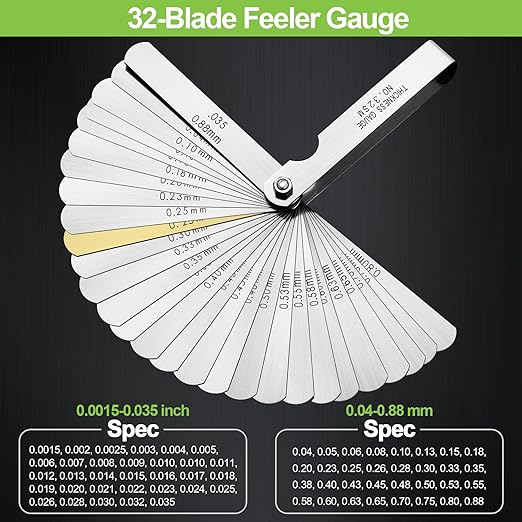 Spurtar 2pcs Feeler Gauge Set 32-Blade Straight Feeler Gauge and 16-Blade Offset Feeler Gauges Filler Gauge SAE Metric Filler Gauge Set Feeler Gauges for Valves, Guitar, Spark Plug, Piston Measure