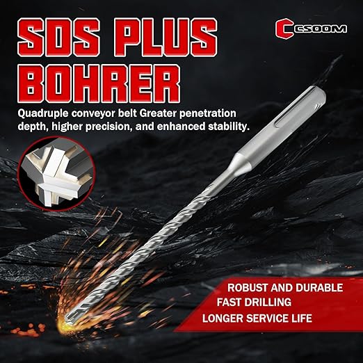 CSOOM SDS Plus Rotary Hammer Drill Bit 1/4"x6.3", Professional Concrete Drill Bit for Concrete, Brick, Stone and Cement Walls